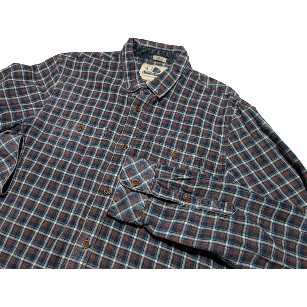 Americanino Mens‎ Slim Fit Plaid Button Down Shirt Blue Brown Large 819B550-001